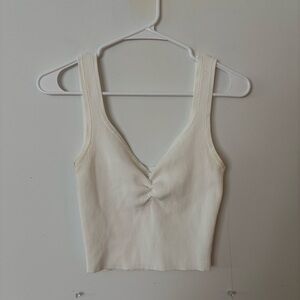 glassons white ribbed pinched front v neck crop tank top🤍
